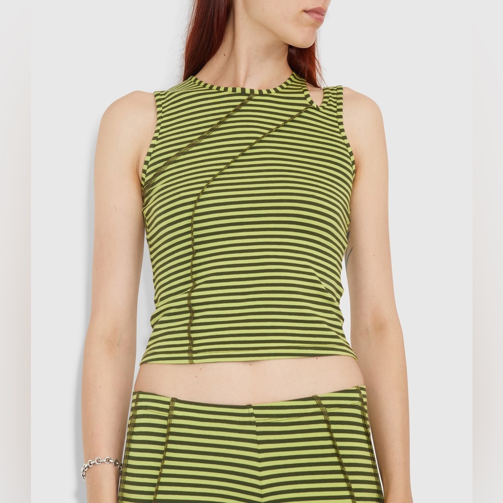 KERNE MILK Hole in Tank Top Green Stripe